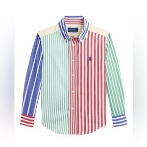 NWT POLO RALPH LAUREN Striped Cotton Poplin Fun Shirt Multicoloured Sz M (10-12)